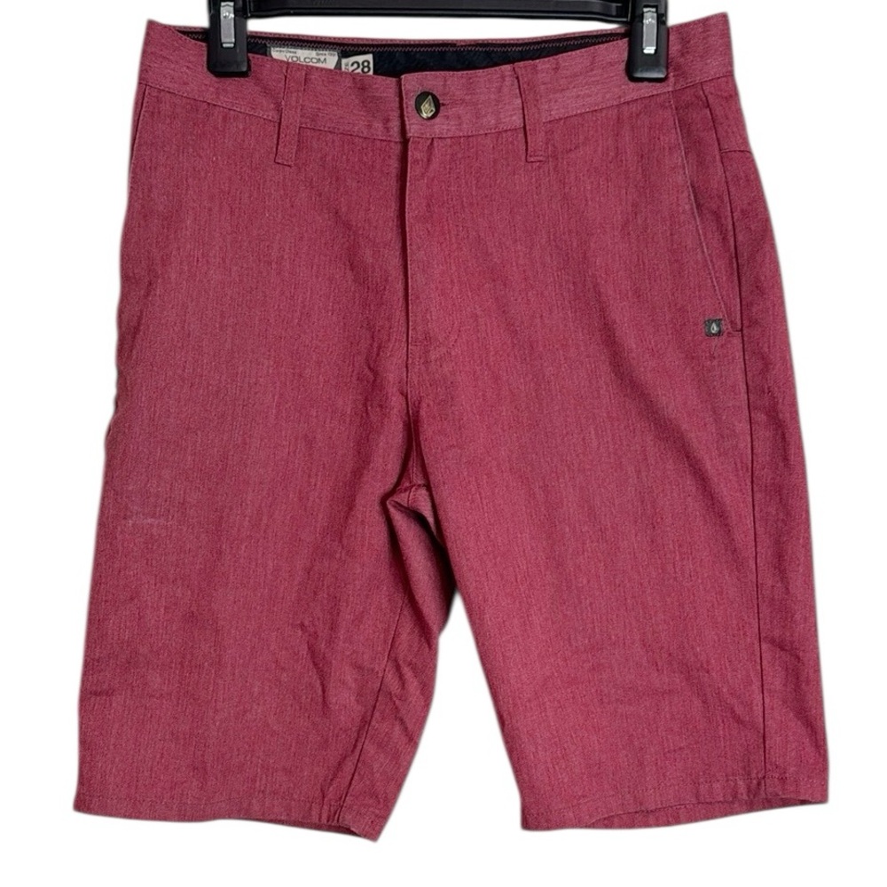 Volcom Red Flat Front Chino Stretch Shorts 10” inseam Size 28